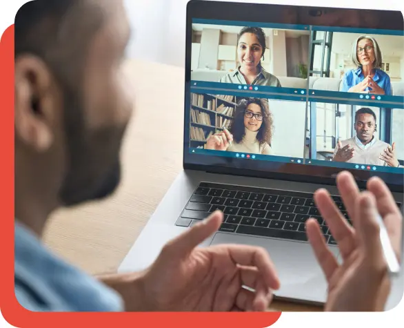 Man in video conference with colleagues.